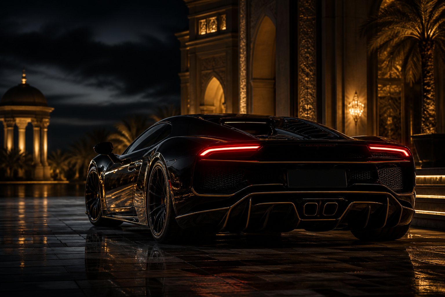 Vista posteriore di supercar nera